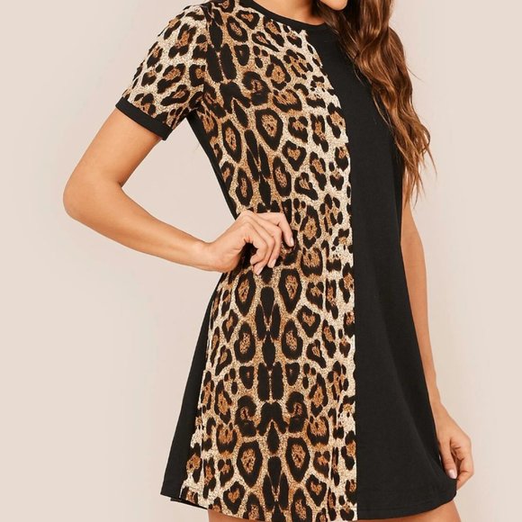 Two Tone Tee Leopard Dress - Picture 3 of 6